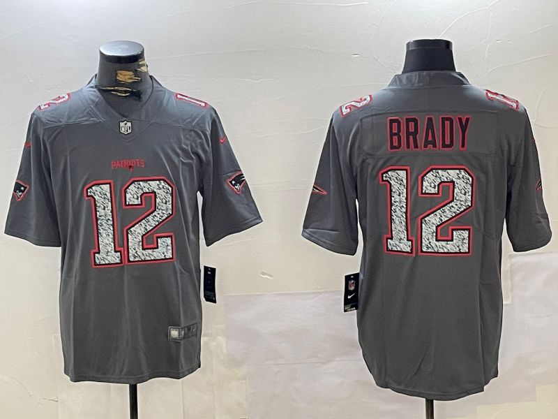 Men New England Patriots #12 Brady Grey 2024 Nike Vapor Limited NFL Jersey style 1